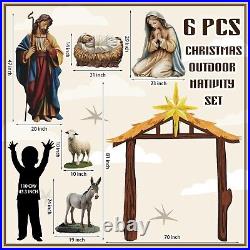 6 Pcs Christmas Outdoor Nativity Set 6.7ft Large Manger Christmas Yard Signs