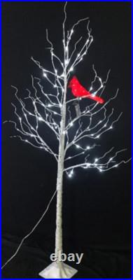 6' Twinkling LED Birch Tree With LED Cardinal Christmas Yard Decoration
