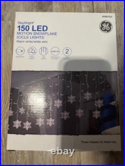6 boxes GE StayBright 150 ct Warm White LED Motion Snowflake Icicle Lights NEW