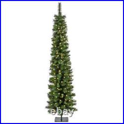 6 ft. Pre-Lit Nooksack Fir Pencil Slim Artificial Christmas Tree with LED Lights