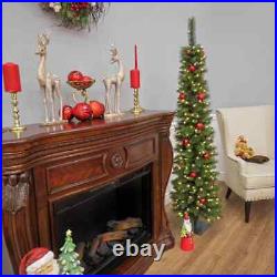 6 ft. Pre-Lit Nooksack Fir Pencil Slim Artificial Christmas Tree with LED Lights