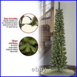 6 ft. Pre-Lit Nooksack Fir Pencil Slim Artificial Christmas Tree with LED Lights