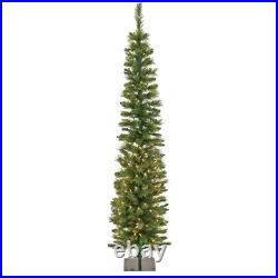 6 ft. Pre-Lit Nooksack Fir Pencil Slim Tree with LED Lights, Plug-In