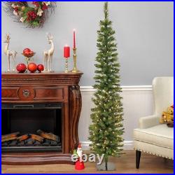 6 ft. Pre-Lit Nooksack Fir Pencil Slim Tree with LED Lights, Plug-In