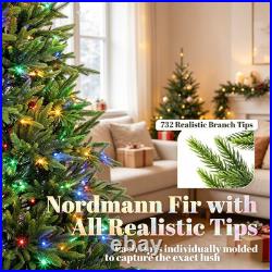 6 ft Pre-Lit Nordmann Fir Artificial Christmas Tree, Hinged Branches Realistic