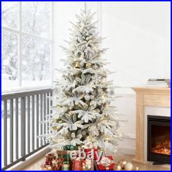 6 ft Prelit Snow Flocked Artificial Christmas Tree & 1582 Branch Tips 300 Lights