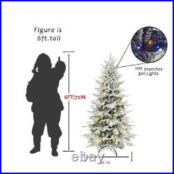 6 ft Prelit Snow Flocked Artificial Christmas Tree & 1582 Branch Tips 300 Lights