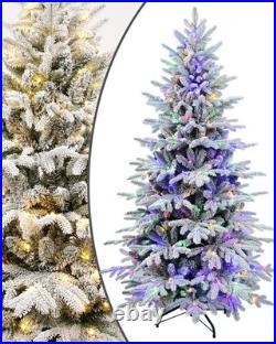 6 ft Prelit Snow Flocked Artificial Christmas Tree & 1582 Branch Tips 300 Lights