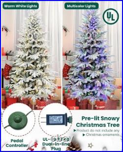 6 ft Prelit Snow Flocked Artificial Christmas Tree & 1582 Branch Tips 300 Lights