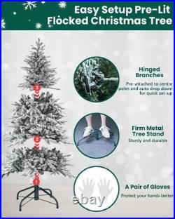 6 ft Prelit Snow Flocked Artificial Christmas Tree & 1582 Branch Tips 300 Lights