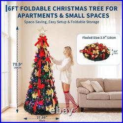 6ft / 7ft Pop Up Christmas Tree, Pre Lit Xmas Tree with Projection Star Topper