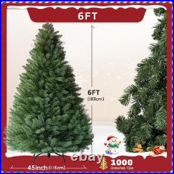 6ft Artificial Christmas Tree Unlit Premium Pine 1000 Tips with Foldable Stand