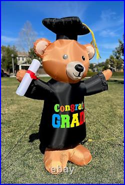 6ft Graduation Inflatable Brown Scholar Teddy Bear Lighted Yard Decor