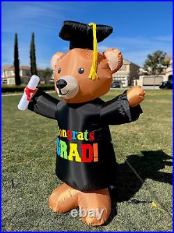 6ft Graduation Inflatable Brown Scholar Teddy Bear Lighted Yard Decor