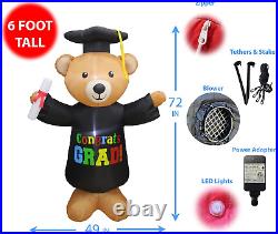 6ft Graduation Inflatable Brown Scholar Teddy Bear Lighted Yard Decor