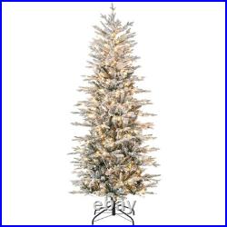 6ft Pre-Lit Flocked Artificial Christmas Tree Snow Branches, Warm Yellow Lights
