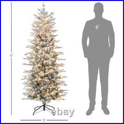 6ft Pre-Lit Flocked Artificial Christmas Tree Snow Branches, Warm Yellow Lights