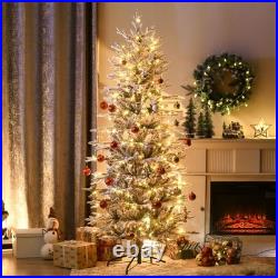 6ft Pre-Lit Flocked Artificial Christmas Tree Snow Branches, Warm Yellow Lights