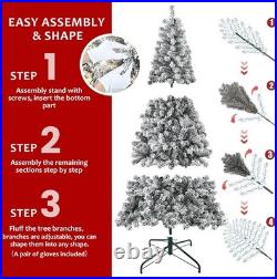 6ft Prelit Snow Flocked Artificial Christmas Tree Home Decore with 250 light