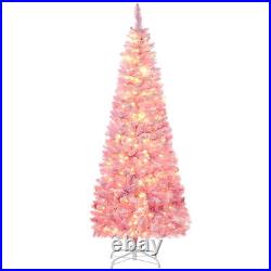 6ft Prelit Snow Flocked Artificial Christmas Tree with Pencil Shape, Pine Realis