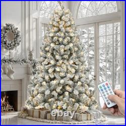 6ft Prelit Snow Flocked Artificial Full Christmas Tree Foldable Remote Control