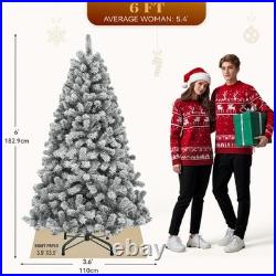 6ft Prelit Snow Flocked Artificial Full Christmas Tree Foldable Remote Control