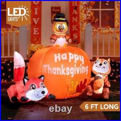 6ft Tall Thanksgiving Scene Inflatable Turkey, Pumpkin, Raccoon & Squirrel