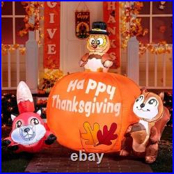 6ft Tall Thanksgiving Scene Inflatable Turkey, Pumpkin, Raccoon & Squirrel