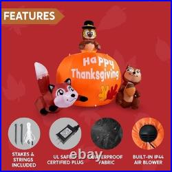 6ft Tall Thanksgiving Scene Inflatable Turkey, Pumpkin, Raccoon & Squirrel