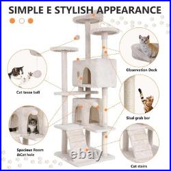 70 Inch Cat Tree with 3 Perches 2 Condos Sisal Pole Ladders for Large Cats Beige