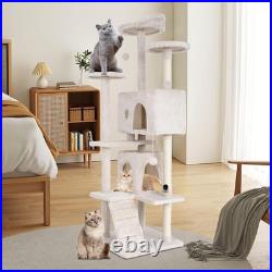 70 Inch Cat Tree with 3 Perches 2 Condos Sisal Pole Ladders for Large Cats Beige