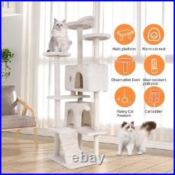 70 Inch Cat Tree with 3 Perches 2 Condos Sisal Pole Ladders for Large Cats Beige