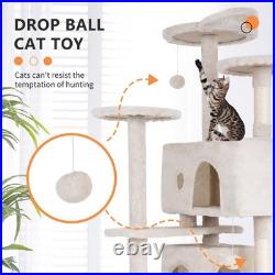 70 Inch Cat Tree with 3 Perches 2 Condos Sisal Pole Ladders for Large Cats Beige