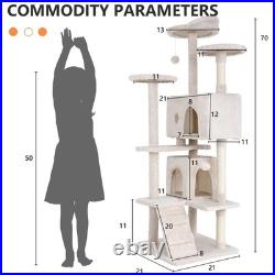 70 Inch Cat Tree with 3 Perches 2 Condos Sisal Pole Ladders for Large Cats Beige