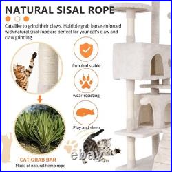 70 Inch Cat Tree with 3 Perches 2 Condos Sisal Pole Ladders for Large Cats Beige