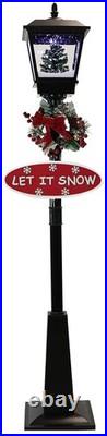 71-in. Musical Snowy Christmas Street Lamp in Black with Christmas Tree Scene