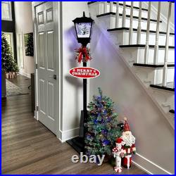 71-in. Musical Snowy Christmas Street Lamp in Black with Christmas Tree Scene