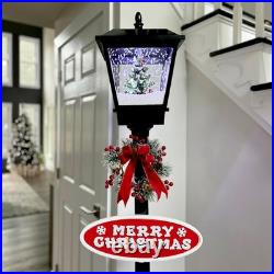 71-in. Musical Snowy Christmas Street Lamp in Black with Christmas Tree Scene