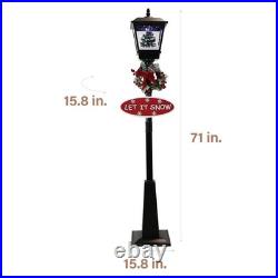 71-in. Musical Snowy Christmas Street Lamp in Black with Christmas Tree Scene