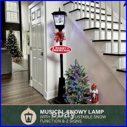 71-in. Musical Snowy Christmas Street Lamp in Black with Christmas Tree Scene