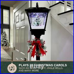 71-in. Musical Snowy Christmas Street Lamp in Black with Christmas Tree Scene