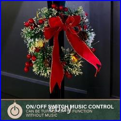 71-in. Musical Snowy Christmas Street Lamp in Black with Christmas Tree Scene