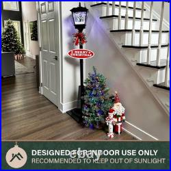 71-in. Musical Snowy Christmas Street Lamp in Black with Christmas Tree Scene