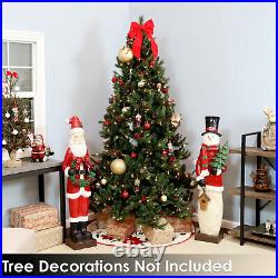7FT Artificial Christmas Tree Hinged Branches Faux Holiday Pine with Stand Unlit
