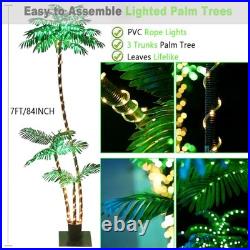 7FT Artificial Lighted Palm Trees for Outside Patio with 260 LED Lighted Three