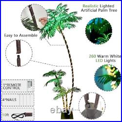 7FT Artificial Lighted Palm Trees for Outside Patio with 260 LED Lighted Three