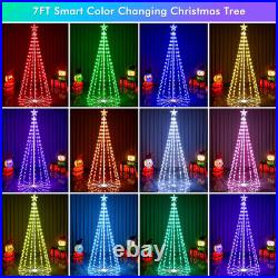 7FT Outdoor Christmas Tree, RGB Color Changing Pre-Lit Smart Cone Christmas Tre