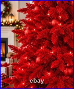7FT Red Artificial Christmas Tree Pre-Lit Holiday Xmas Home Decor