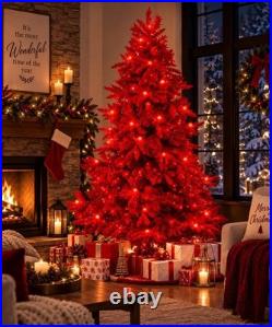 7FT Red Artificial Christmas Tree Pre-Lit Holiday Xmas Home Decor