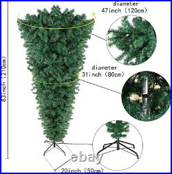 7Ft Upside down Artificial Christmas Tree with Metal Stand, Green Artificial Pin